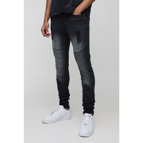 Jeans stile Biker Skinny Fit slavati con zip e smagliature - boohoo - Modalova