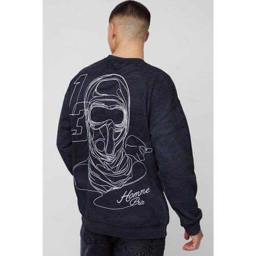 Sudadera Desteñida Con Espray Y Estampado Gráfico De Dibujo De Motociclismo - boohoo - Modalova