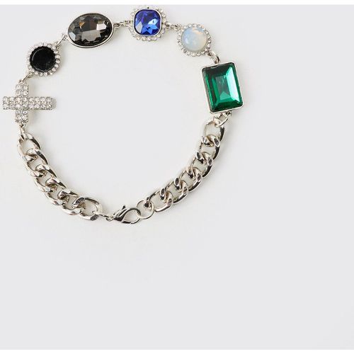 Pulsera De Plata Con Gemas Y Cruz - boohoo - Modalova