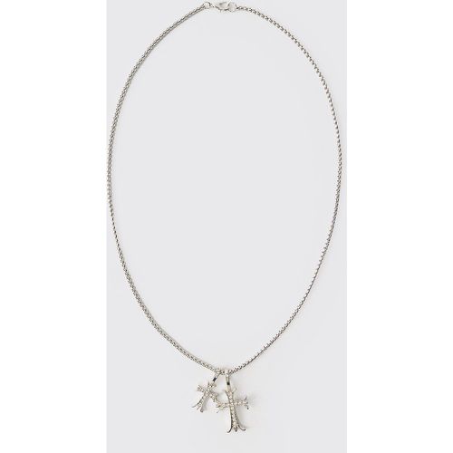 Collana a doppia croce, Grigio - boohoo - Modalova