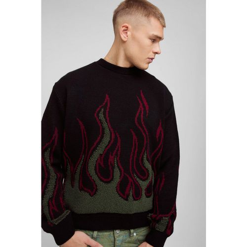 Maglione squadrato oversize in maglia con trama e fiamme - boohoo - Modalova