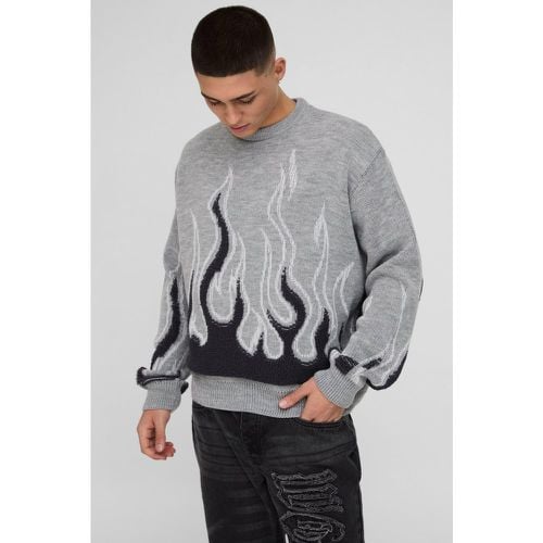 Jersey Oversize Recto De Punto Texturizado Con Llamas - boohoo - Modalova