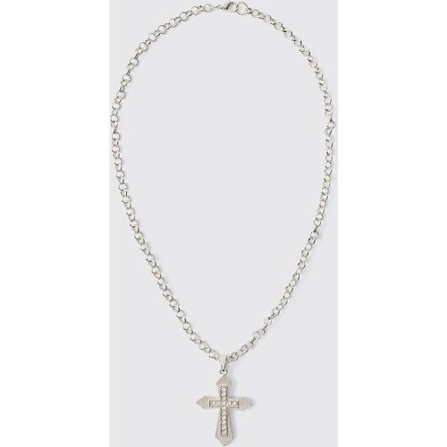 Collana a croce in argento, Grigio - boohoo - Modalova