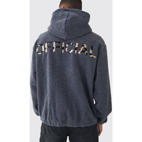 Sudadera Oversize Official De Bouclé Con Estampado De Leopardo, Capucha Y Botones De Presión - boohoo - Modalova