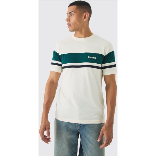 T-shirt Homme Slim Fit a blocchi di colore con scritta - boohoo - Modalova