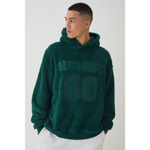 Sudadera Oversize De Borreguito Con Capucha Y Aplique Universitario - boohoo - Modalova