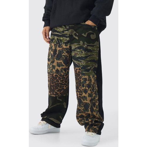 Pantalón Holgado De Sarga Con Retazos De Leopardo Y Camuflaje - boohoo - Modalova