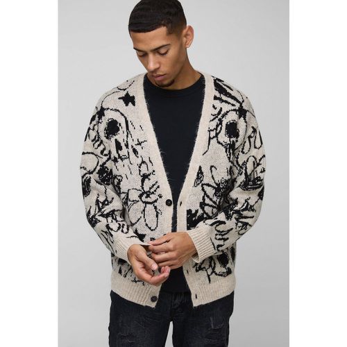 Cardigan squadrato oversize in maglia in jacquard spazzolato all over - boohoo - Modalova