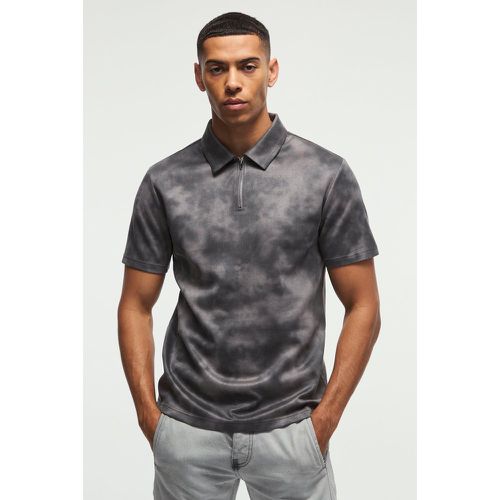 Polo Slim Fit super pesante in scamosciato con trama e zip corta - boohoo - Modalova