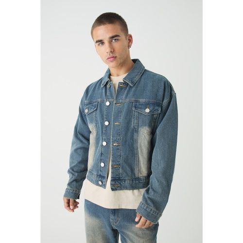 Giacca in denim squadrato in tessuto a spina di pesce - boohoo - Modalova