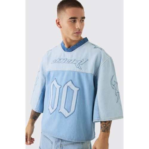 T-shirt oversize in denim da calcio con ricami - boohoo - Modalova