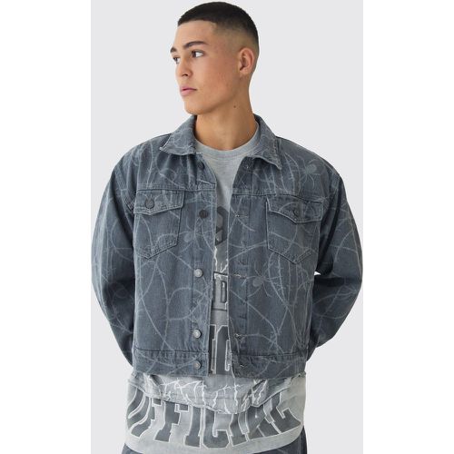 Boxy Fit Barbed Wire Laser Print Denim Jacket - boohoo - Modalova