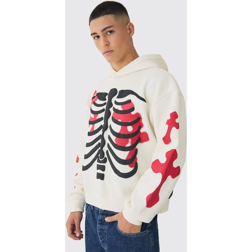 Oversized Boxy Skeleton Puff Print Cross Hoodie - boohoo - Modalova