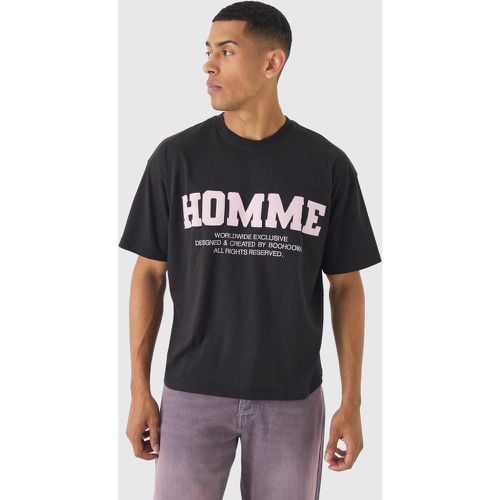 Camiseta Oversize Recta Homme Con Aplique Y Filo Sin Acabar - boohoo - Modalova