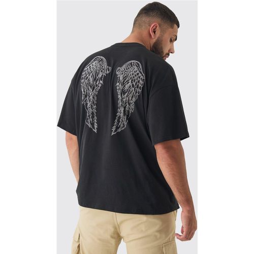 Camiseta Plus Negra Con Estampado De Alas De Ángel E Incrustaciones - boohoo - Modalova