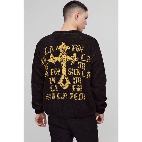 Cardigan squadrato in maglia spazzolata con grafica a croce - boohoo - Modalova