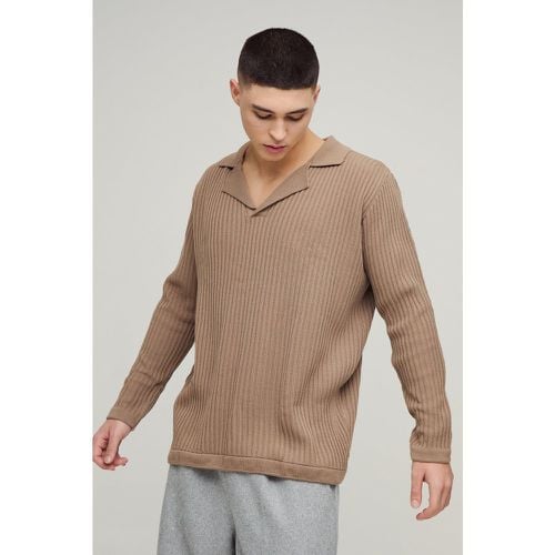 Polo oversize in maglia a coste con rever - boohoo - Modalova