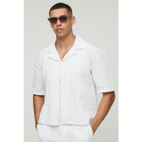 Camicia oversize a maniche corte effetto lino con rever - boohoo - Modalova
