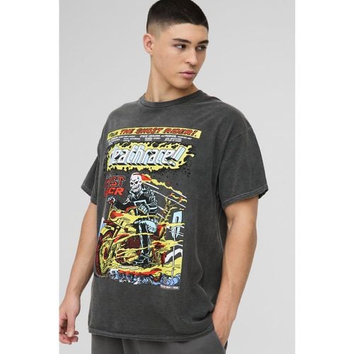 Camiseta Oversize Con Lavado A La Piedra Y Estampado De Ghost Rider - boohoo - Modalova