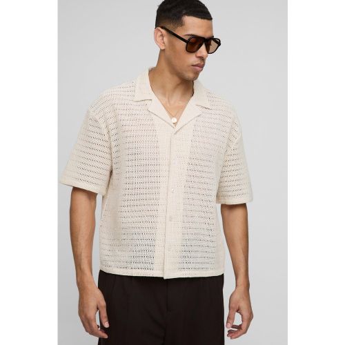 Camicia squadrata oversize traforata con trama e rever - boohoo - Modalova