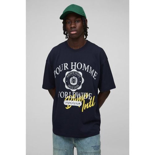 Camiseta Oversize Con Estampado Universitario Homme - boohoo - Modalova