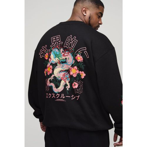 Felpa Plus Size oversize con grafica di drago a fiori e girocollo esteso - boohoo - Modalova