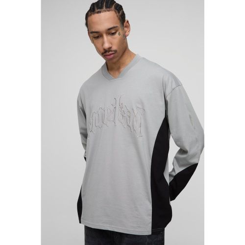Camiseta Oversize De Manga Larga Bordada - boohoo - Modalova