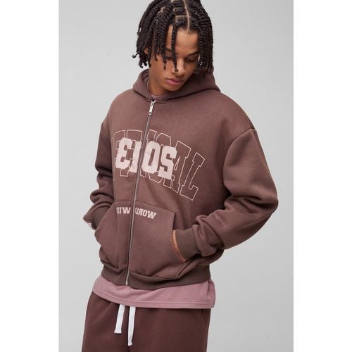 Felpa squadrata oversize Official stile Varsity con inserti, zip e cappuccio - boohoo - Modalova