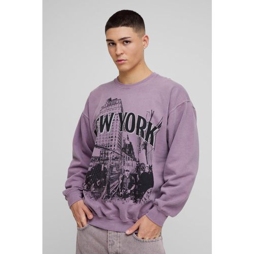 Sudadera Oversize Con Estampado Gráfico Desteñido De New York - boohoo - Modalova