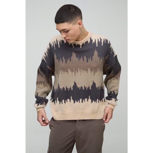 Maglione squadrato oversize spazzolato in fantasia astratta con spalle scese - boohoo - Modalova