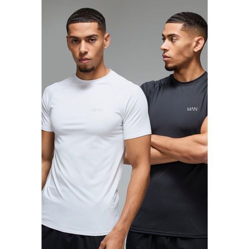 T-shirt Man Active attillate per alta performance con maniche raglan - set di 2 paia - boohoo - Modalova