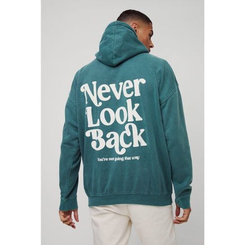 Felpa oversize slavata con grafica Never Look Back e cappuccio - boohoo - Modalova