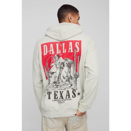 Sudadera Oversize Desteñida Con Capucha Y Estampado Gráfico Dallas Western - boohoo - Modalova