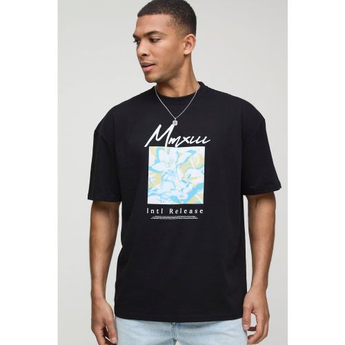 T-shirt oversize nera a fiori astratti - boohoo - Modalova