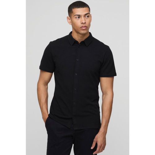 Camisa Ajustada De Tela Jersey Y Piqué Con Botones Y Cuello - boohoo - Modalova
