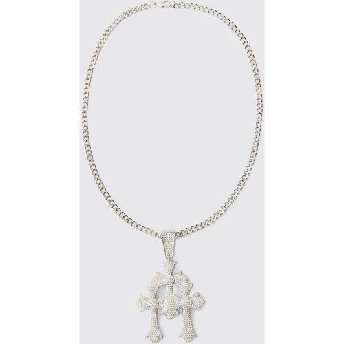 Collar Con Cruz Triple, Gris - boohoo - Modalova