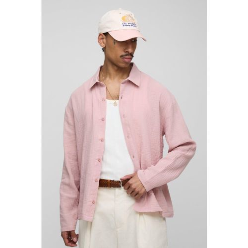 Camicia oversize a maniche lunghe effetto crespo con colletto - boohoo - Modalova