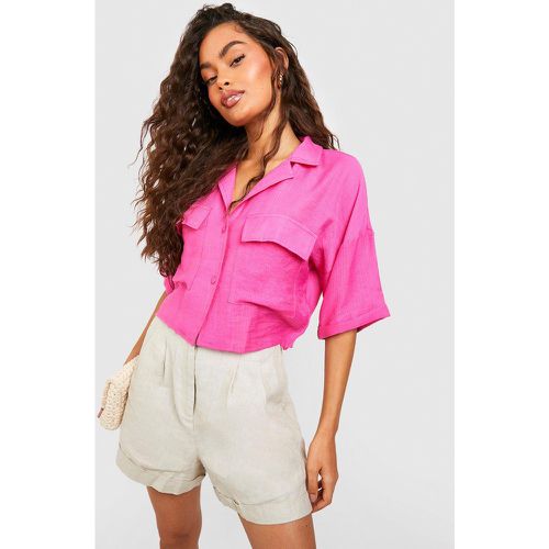 Camicia oversize effetto lino, Pink - boohoo - Modalova