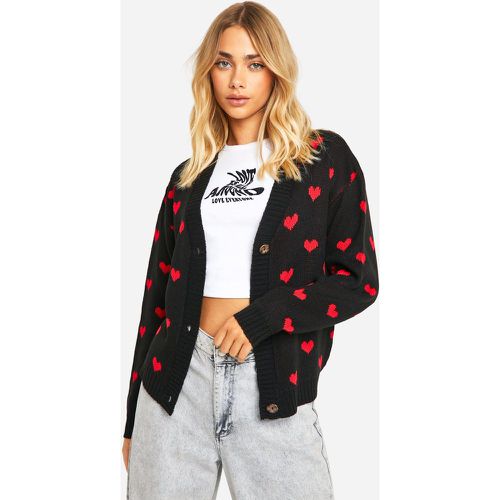 Cárdigan Crop Con Estampado De Corazones - boohoo - Modalova