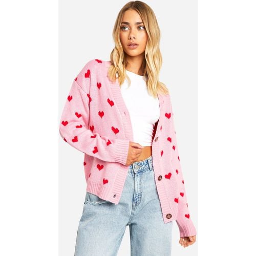 Cardigan corto con stampa di cuori - boohoo - Modalova