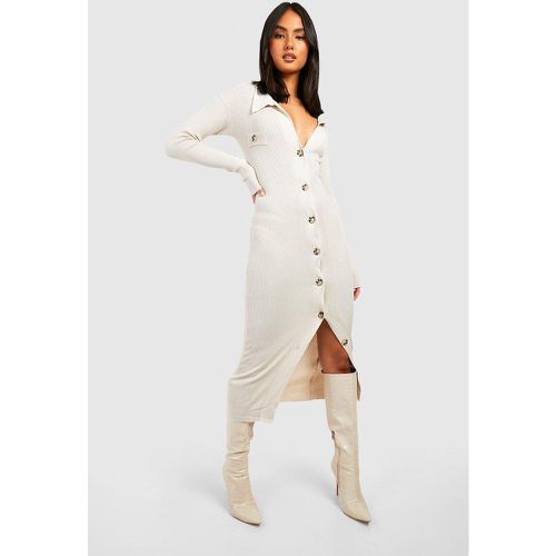 Vestito midi in maglia a coste con colletto e bottoni - boohoo - Modalova