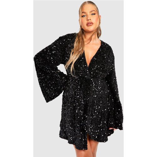 Vestido Plus De Lentejuelas Y Terciopelo Con Nudo Frontal - boohoo - Modalova