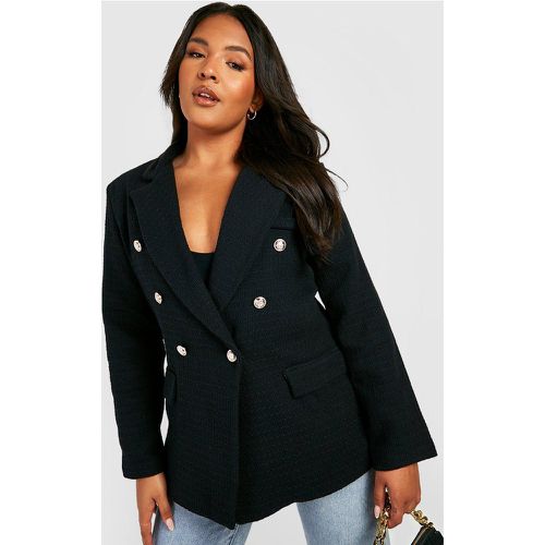 Blazer Plus Size in bouclé, Nero - boohoo - Modalova