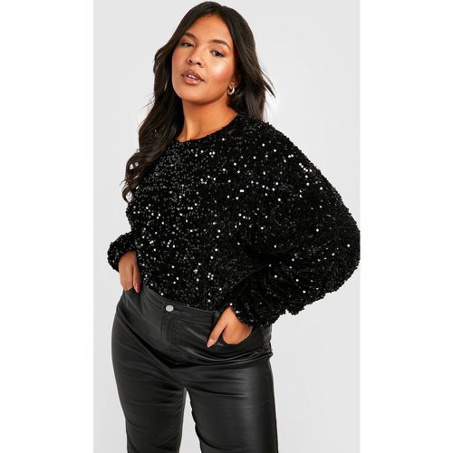 Body Plus Size a maniche lunghe in velluto con paillettes - boohoo - Modalova