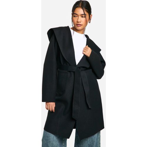 Cappotto effetto lana a cascata oversize con colletto e cintura - boohoo - Modalova