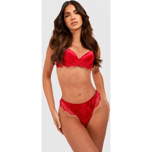 Slip in raso e pizzo, Rosso - boohoo - Modalova