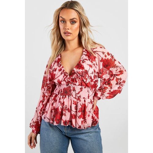 Top Plus Holgado De Malla Dobby Con Estampado De Flores - boohoo - Modalova