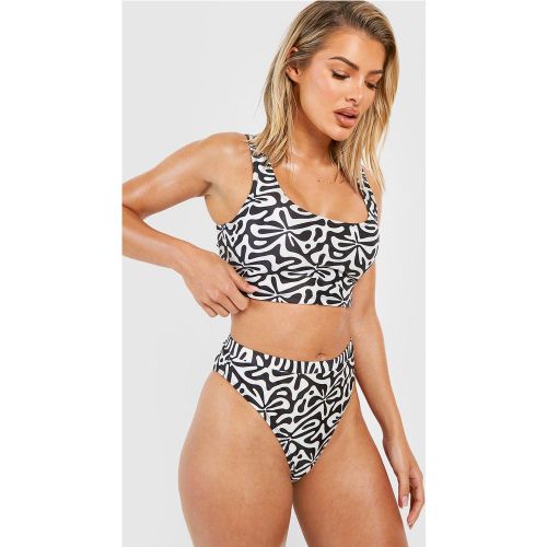 Top bikini con scollo rotondo e stampa di motivi geometrici - boohoo - Modalova