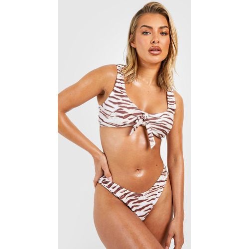 Top bikini tigrato con laccetti e scollo profondo - boohoo - Modalova