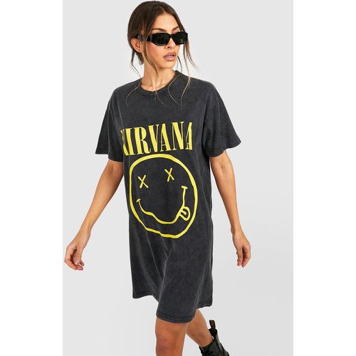 Vestido Camiseta Con Lavado De Ácido Y Eslogan De Nirvana - boohoo - Modalova